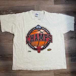 Vintage 1996 Chicago Bulls Eastern Conference Champs T-Shirt Pro Player Grey XL